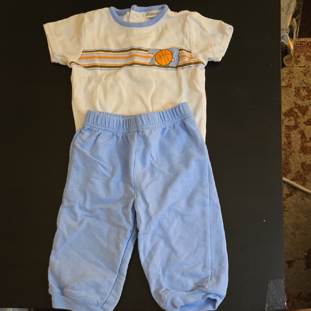 Baby-works Blue and White Baby Outfit Basketball 3-6 Months